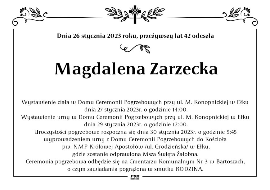 Magdalena Zarzecka - nekrolog